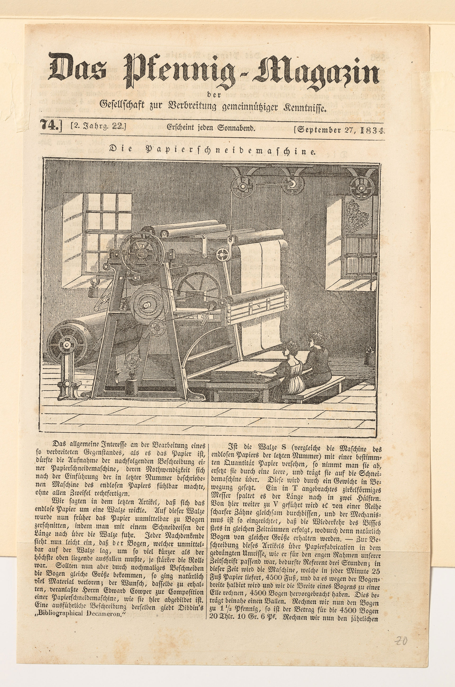 Das Pfennig-Magazin  Gesellschaft zur Verbreitung gemeinnütziger Kenntnisse (Herausgeber) Leipzig, 1834 Papier bedruckt